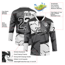 Load image into Gallery viewer, Custom Black Gray-White 3D Pattern Abstract Split Hockey Lace Neck Jersey
