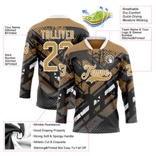 Load image into Gallery viewer, Custom Old Gold Gray Black-White 3D Pattern Abstract Grunge Hockey Lace Neck Jersey
