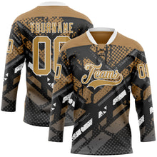 Load image into Gallery viewer, Custom Old Gold Gray Black-White 3D Pattern Abstract Grunge Hockey Lace Neck Jersey
