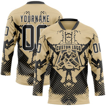 Load image into Gallery viewer, Custom Vegas Gold Black-White 3D Pattern Abstract Grunge Hockey Lace Neck Jersey

