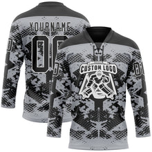 Загрузить изображение в средство просмотра галереи, Custom Gray Black-White 3D Pattern Abstract Grunge Hockey Lace Neck Jersey
