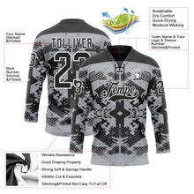 Загрузить изображение в средство просмотра галереи, Custom Gray Black-White 3D Pattern Abstract Grunge Hockey Lace Neck Jersey
