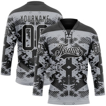 Загрузить изображение в средство просмотра галереи, Custom Gray Black-White 3D Pattern Abstract Grunge Hockey Lace Neck Jersey
