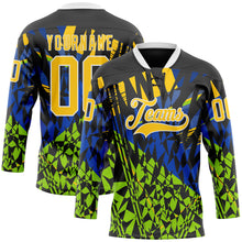 Загрузить изображение в средство просмотра галереи, Custom Black Yellow Blue-Green 3D Pattern Abstract Hockey Lace Neck Jersey
