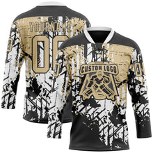 Загрузить изображение в средство просмотра галереи, Custom Black Vegas Gold-White 3D Pattern Abstract Grunge Hockey Lace Neck Jersey
