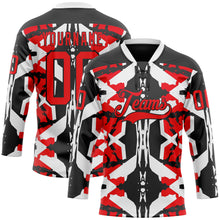 Загрузить изображение в средство просмотра галереи, Custom Black Fire Red-White 3D Pattern Abstract Hockey Lace Neck Jersey
