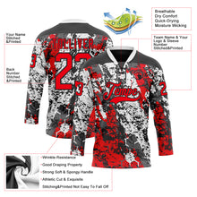 Загрузить изображение в средство просмотра галереи, Custom Black Fire Red-White 3D Pattern Abstract Grunge Hockey Lace Neck Jersey
