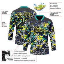Загрузить изображение в средство просмотра галереи, Custom Navy Light Yellow-Aqua 3D Pattern Abstract Grunge Hockey Lace Neck Jersey
