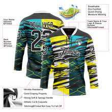 Load image into Gallery viewer, Custom Black Green-Yellow 3D Pattern Abstract Split Hockey Lace Neck Jersey
