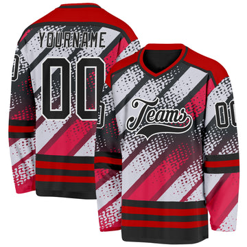 Custom Black Red-White 3D Pattern Cyber Mecha E-sport Hockey Jersey
