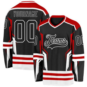 Custom Black Red-White 3D Pattern Cyber Mecha E-sport Hockey Jersey