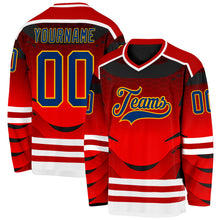 Charger l&#39;image dans la galerie, Custom Red US Navy Blue Gold-White 3D Pattern Cyber Mecha E-sport Hockey Jersey
