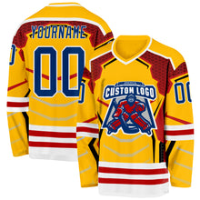 Load image into Gallery viewer, Custom Gold US Navy Blue Red-White 3D Pattern Cyber Mecha E-sport Hockey Jersey
