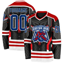 Load image into Gallery viewer, Custom Black US Navy Blue Red-White 3D Pattern Cyber Mecha E-sport Hockey Jersey
