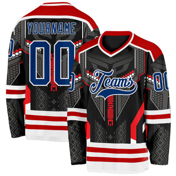 Custom Black US Navy Blue Red-White 3D Pattern Cyber Mecha E-sport Hockey Jersey