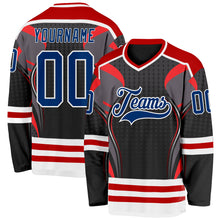 Load image into Gallery viewer, Custom Black US Navy Blue Red-White 3D Pattern Cyber Mecha E-sport Hockey Jersey
