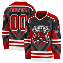 Load image into Gallery viewer, Custom Black Red Gray-White 3D Pattern Cyber Mecha E-sport Hockey Jersey
