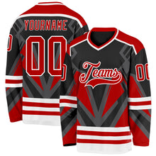 Load image into Gallery viewer, Custom Black Red Gray-White 3D Pattern Cyber Mecha E-sport Hockey Jersey
