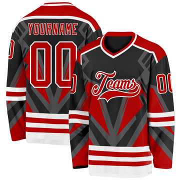 Custom Black Red Gray-White 3D Pattern Cyber Mecha E-sport Hockey Jersey