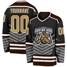 Загрузить изображение в средство просмотра галереи, Custom Black Old Gold Gray Brown-White 3D Pattern Cyber Mecha E-sport Hockey Jersey
