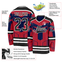 Charger l&#39;image dans la galerie, Custom Red Black Blue-White 3D Pattern Cyber Mecha E-sport Hockey Jersey
