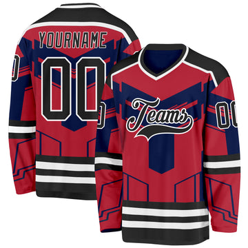 Custom Red Black Blue-White 3D Pattern Cyber Mecha E-sport Hockey Jersey