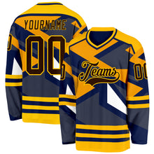 Загрузить изображение в средство просмотра галереи, Custom Navy Brown Yellow-White 3D Pattern Cyber Mecha E-sport Hockey Jersey
