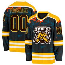 Загрузить изображение в средство просмотра галереи, Custom Black Brown Yellow Orange Blue-White 3D Pattern Cyber Mecha E-sport Hockey Jersey
