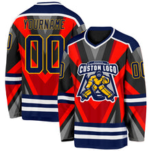 Laden Sie das Bild in den Galerie-Viewer, Custom Orange Navy Black Gray-Gold 3D Pattern Cyber Mecha E-sport Hockey Jersey
