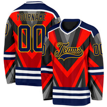 Laden Sie das Bild in den Galerie-Viewer, Custom Orange Navy Black Gray-Gold 3D Pattern Cyber Mecha E-sport Hockey Jersey
