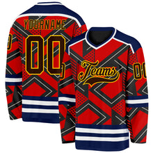 Load image into Gallery viewer, Custom Orange Brown Black Navy Yellow-White 3D Pattern Cyber Mecha E-sport Hockey Jersey
