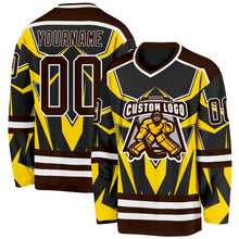 Загрузить изображение в средство просмотра галереи, Custom Black Brown Yellow-White 3D Pattern Cyber Mecha E-sport Hockey Jersey
