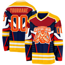 Загрузить изображение в средство просмотра галереи, Custom Navy Orange Gold Cream-White 3D Pattern Cyber Mecha E-sport Hockey Jersey
