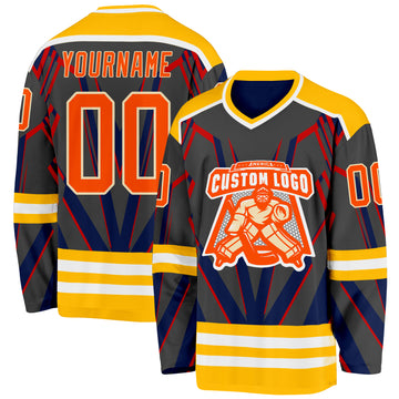 Custom Black Orange Gold Blue Cream-White 3D Pattern Cyber Mecha E-sport Hockey Jersey