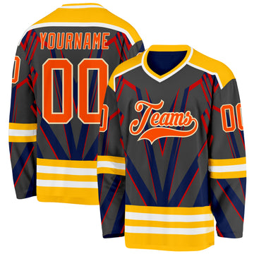 Custom Black Orange Gold Blue Cream-White 3D Pattern Cyber Mecha E-sport Hockey Jersey