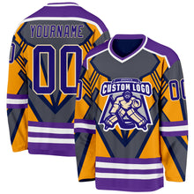 Load image into Gallery viewer, Custom Gray Dark Purple Yellow Cream-White 3D Pattern Cyber Mecha E-sport Hockey Jersey
