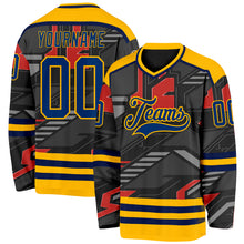 Load image into Gallery viewer, Custom Black US Navy Blue Gray Orange-Gold 3D Pattern Cyber Mecha E-sport Hockey Jersey
