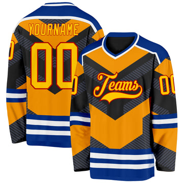 Custom Black Yellow Gray Royal Red-White 3D Pattern Cyber Mecha E-sport Hockey Jersey