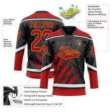 Load image into Gallery viewer, Custom Black Red Old Gold-White 3D Splash Art Hockey Lace Neck Jersey
