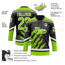 Load image into Gallery viewer, Custom Black Neon Green-White 3D Splash Art Hockey Lace Neck Jersey
