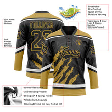 Load image into Gallery viewer, Custom Black Old Gold-White 3D Splash Art Hockey Lace Neck Jersey
