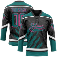 Load image into Gallery viewer, Custom Black Teal Pink-White 3D Splash Art Hockey Lace Neck Jersey
