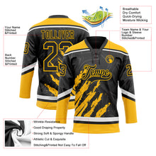 Load image into Gallery viewer, Custom Black Gold-White 3D Splash Art Hockey Lace Neck Jersey
