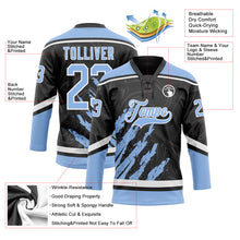 Загрузить изображение в средство просмотра галереи, Custom Black Light Blue-White 3D Splash Art Hockey Lace Neck Jersey
