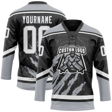 Custom Black White-Gray 3D Splash Art Hockey Lace Neck Jersey