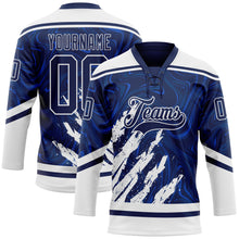 Laden Sie das Bild in den Galerie-Viewer, Custom Navy White 3D Splash Art Hockey Lace Neck Jersey
