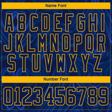 Laden Sie das Bild in den Galerie-Viewer, Custom Navy Gold-White 3D Splash Art Hockey Lace Neck Jersey
