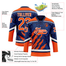 Laden Sie das Bild in den Galerie-Viewer, Custom Navy Orange-White 3D Splash Art Hockey Lace Neck Jersey
