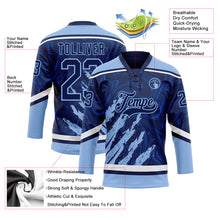 Laden Sie das Bild in den Galerie-Viewer, Custom Navy Light Blue-White 3D Splash Art Hockey Lace Neck Jersey
