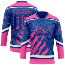 Load image into Gallery viewer, Custom Royal Pink-White 3D Splash Art Hockey Lace Neck Jersey
